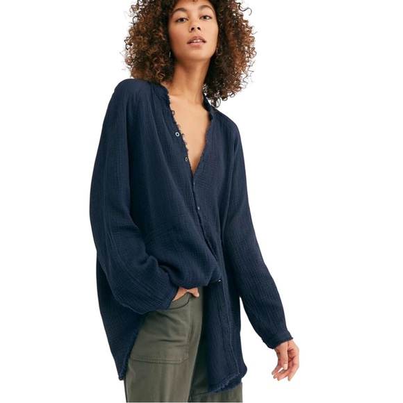 We The Free Tops - Free people summer daydream indigo Blue button down shirt Top M~boho chic,Gypsy